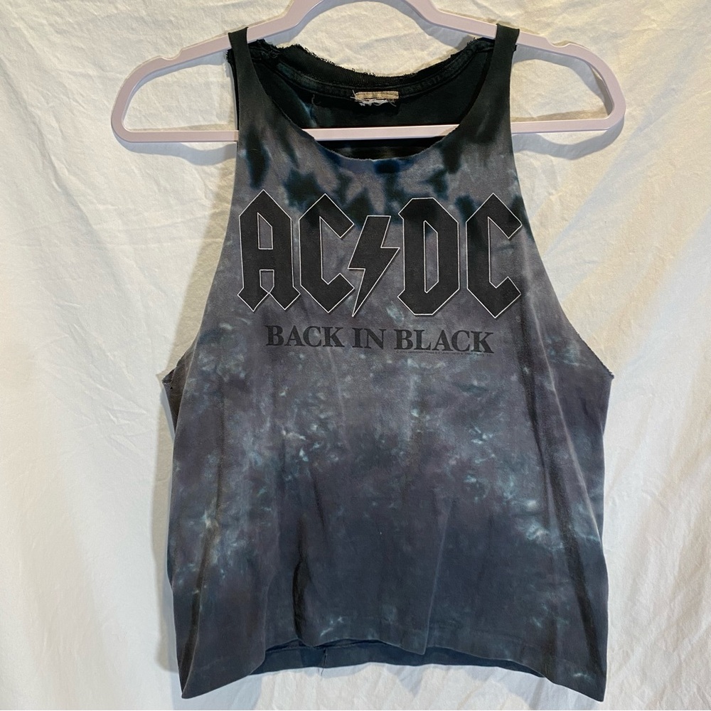 AC/DC Women's Black Tank Top Cut Up Medium Concert Crop Tie Dye